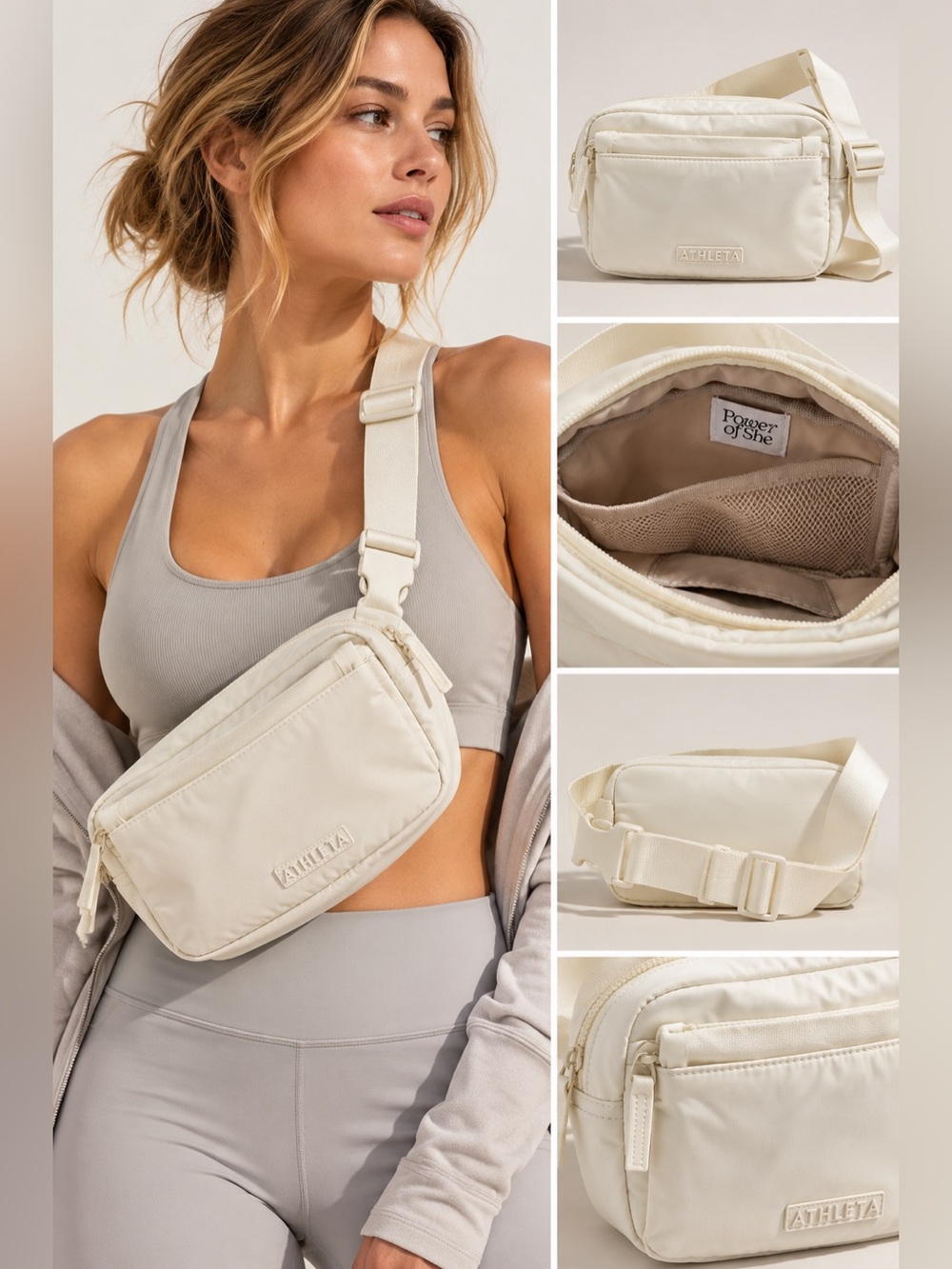 Athleta All About Large Crossbody Belt Bag White NWT Power of She $55